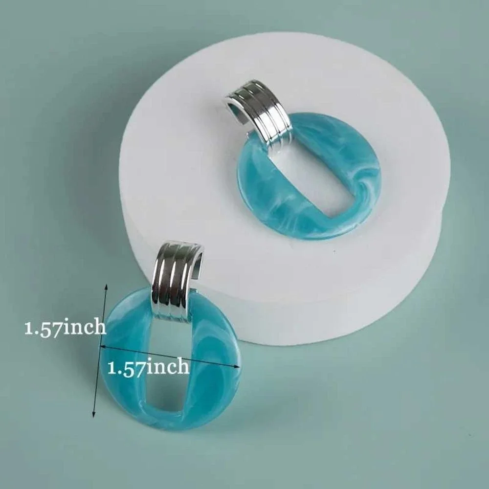 Hoop Drop Earrings Womens OS Teal Blue Marbled Resin‎ Silver Tone Boho Dangly